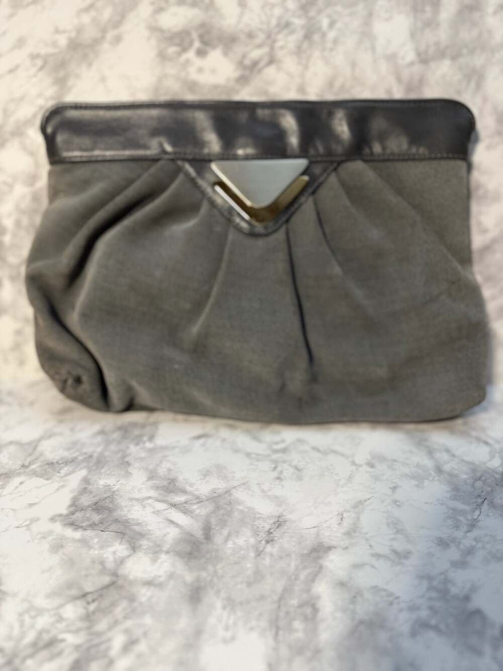 Vintage Letisse Gray Suede and‎ Leather Gathering Front Clutch Bag